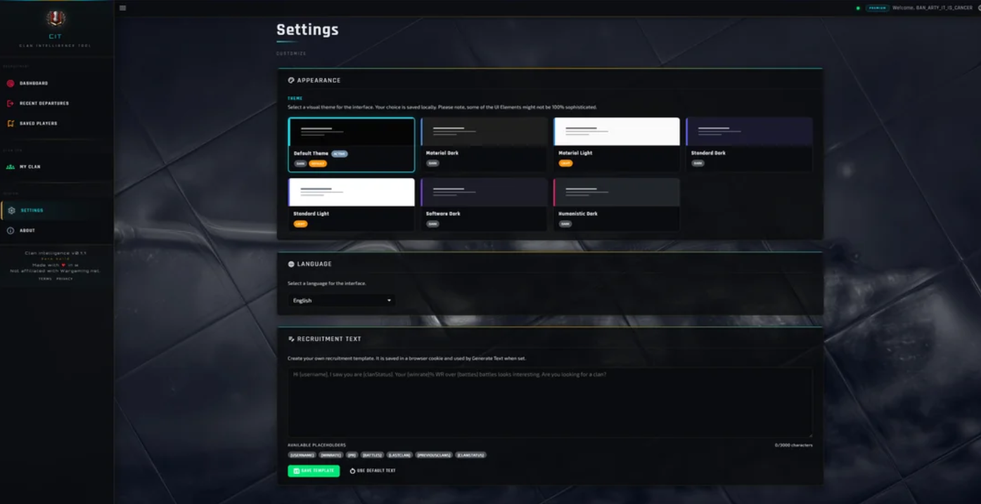 Clan Intelligence Tool recruitment settings